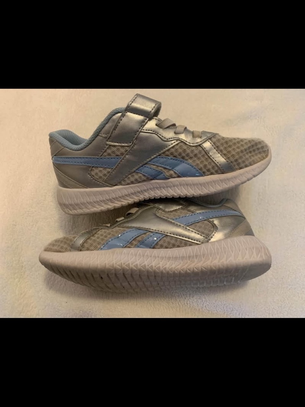 Reebok Silver and Light Blue Kids' Hook-and-Loop Sneakers